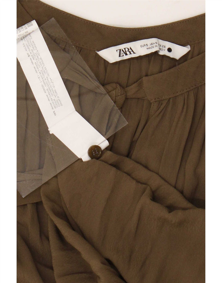 Zara blusa feminina oversized top UK 10 pequena viscose verde