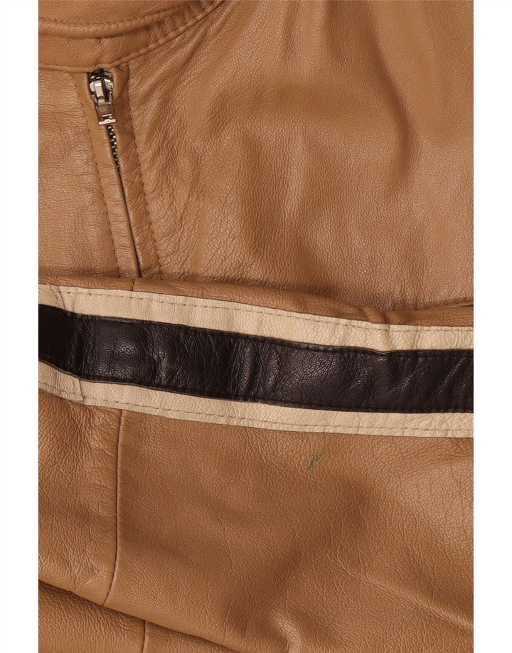 Jaqueta de couro masculina vintage IT 54 XL couro bege Colourblock