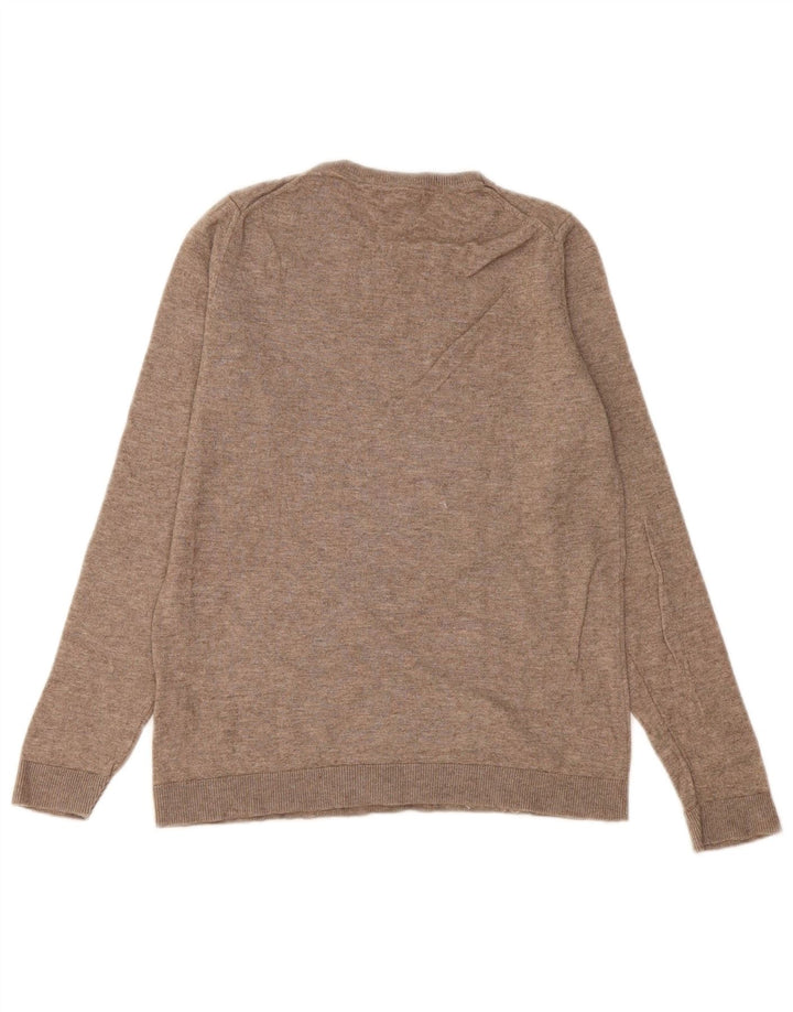 Suéter feminino Massimo Dutti com gola redonda Reino Unido 10 lã bege pequena