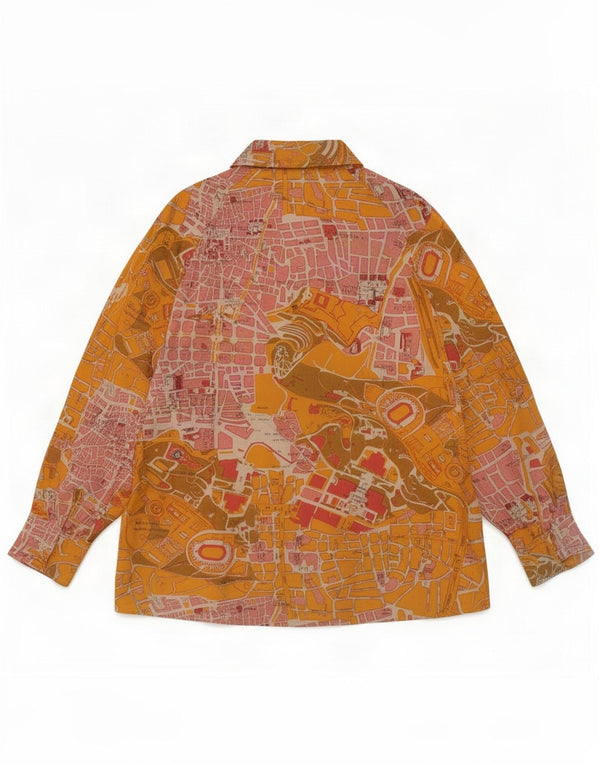 Blusa feminina estampada vintage Reino Unido 16 grande geométrica multicolorida