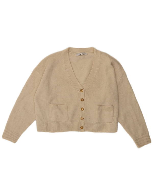Suéter cardigã feminino Zara crop oversized UK 10 pequeno off white lã