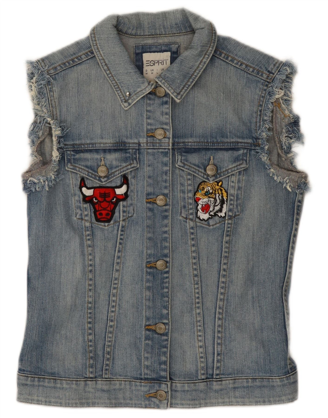Colete jeans feminino ESPRIT Chicago Bulls gráfico Reino Unido 12 algodão azul médio