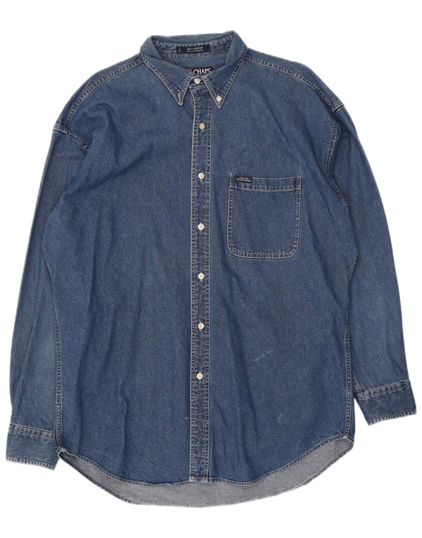 Camisa jeans masculina Chaps Ralph Lauren grande algodão azul