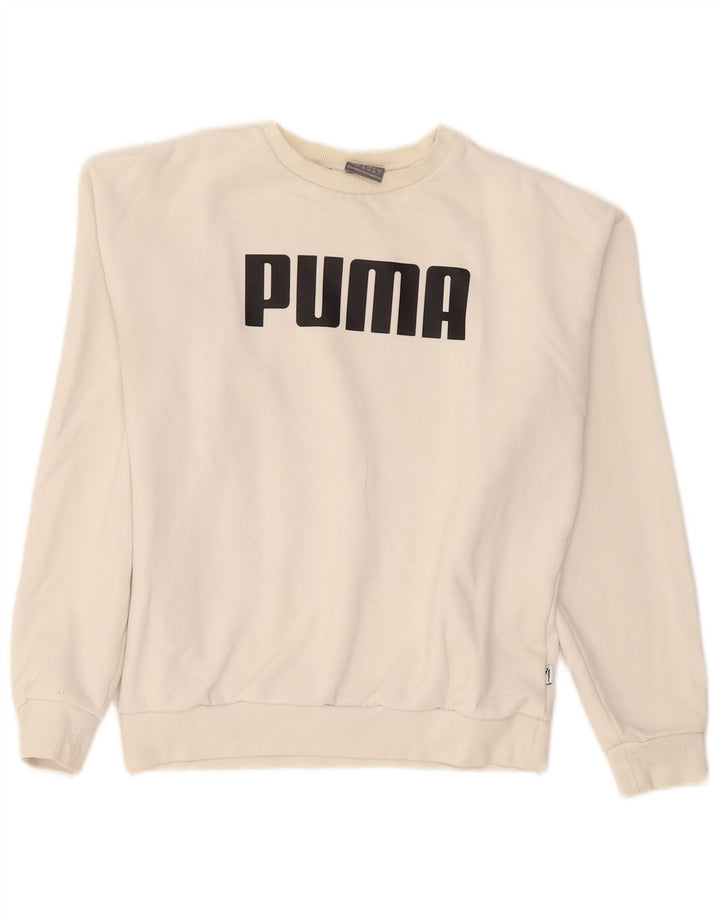 Puma feminino gráfico oversized moletom jumper UK 8 pequeno algodão branco