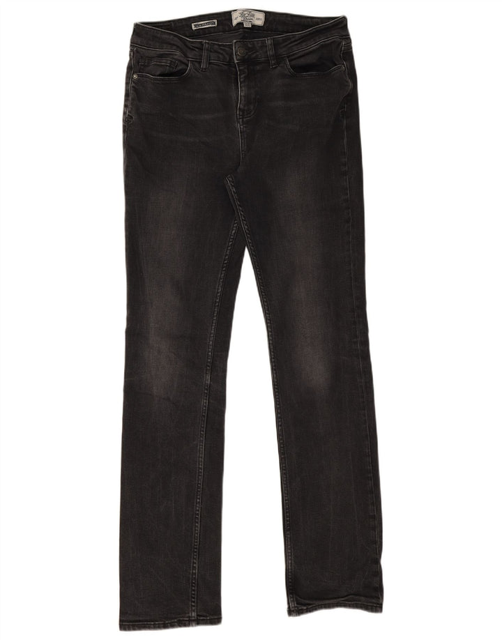 Calça jeans reta feminina Fat Face UK 12 médio W30 L31 algodão preto