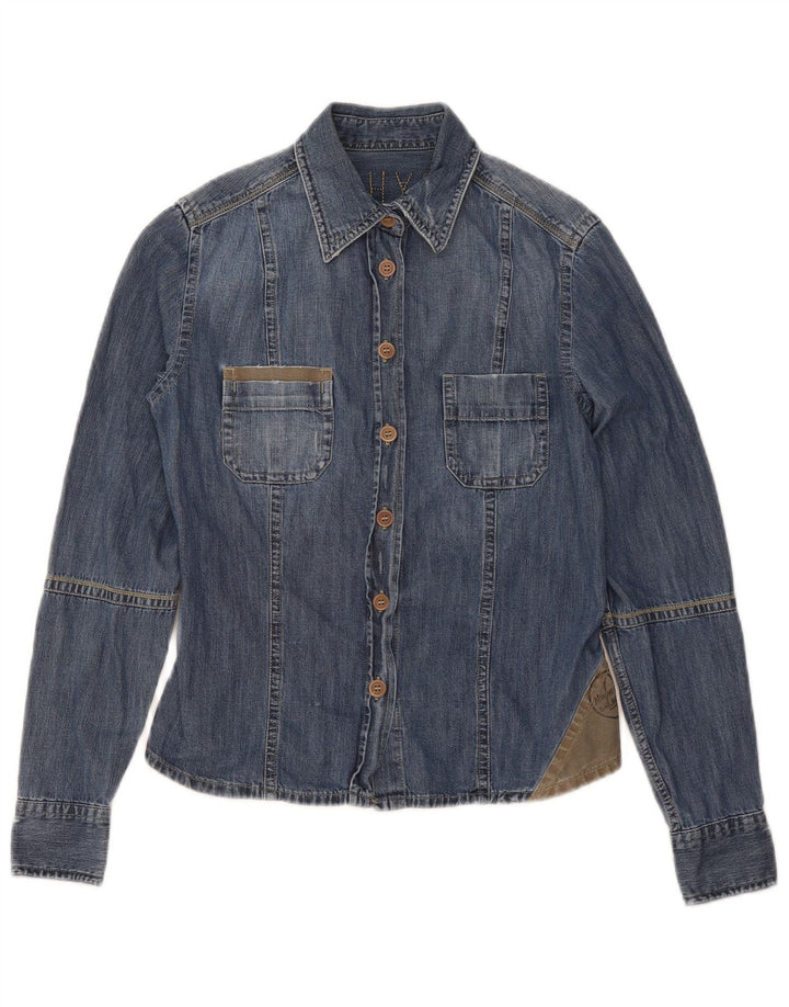 Camisa Jeans Feminina Murphy & Nye UK 10 Pequena Azul Colorblock