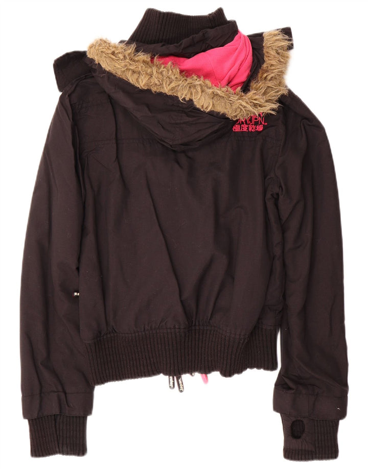 Jaqueta corta-vento feminina Superdry The Windbomber com capuz Reino Unido 14 médio preto