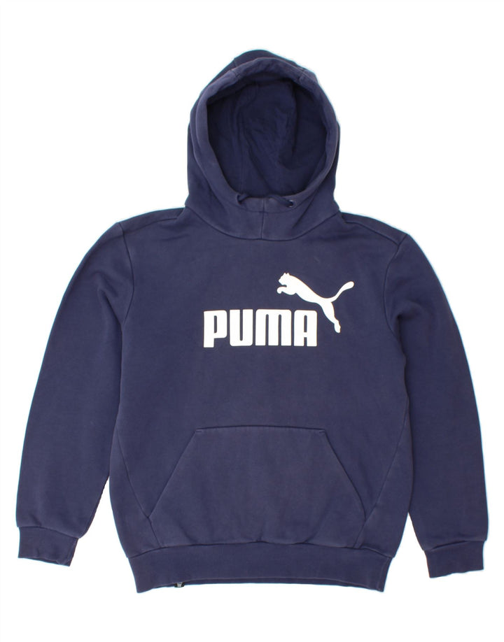 PUMA Mens Graphic Hoodie Jumper Small Navy Blue Cotton Vintage Puma and Second-Hand Puma from Messina Hembry 