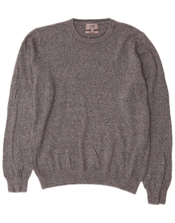 Suéter masculino Marks & Spencer com gola redonda, grande algodão manchado cinza