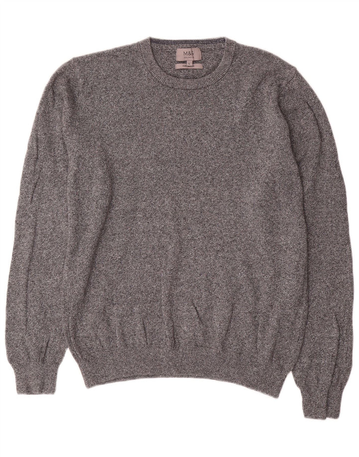 Suéter masculino Marks & Spencer com gola redonda, grande algodão manchado cinza