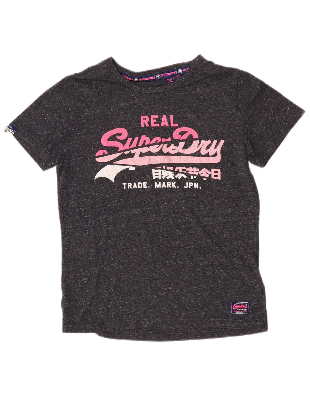 Camiseta feminina Superdry com estampa gráfica UK 10 algodão manchado cinza pequeno