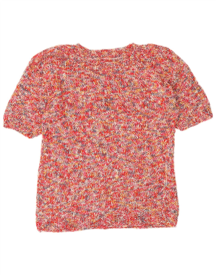 Suéter feminino vintage com gola redonda Reino Unido 12 médio vermelho manchado