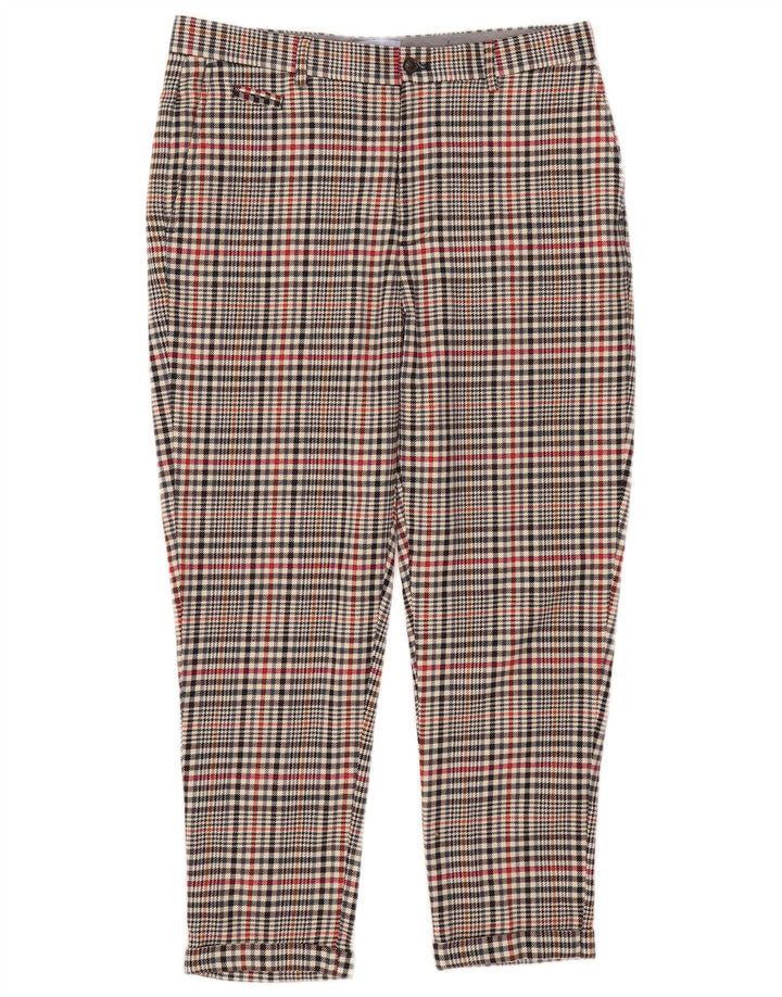 Zara Calça masculina cortada EU 40 Médio W31 L25 Poliéster xadrez bege