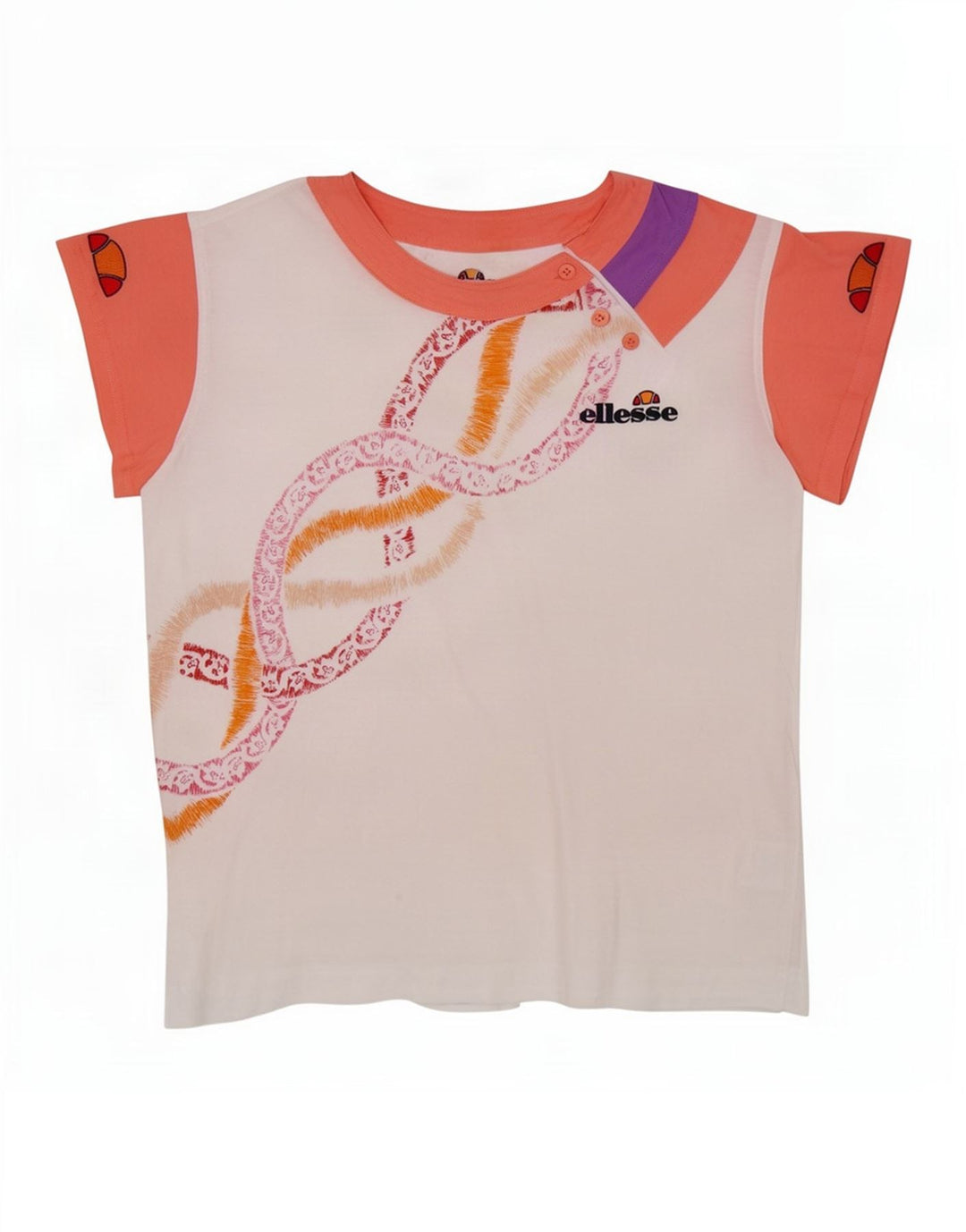 Ellesse camiseta feminina gráfica top IT 44 algodão colorblock branco médio