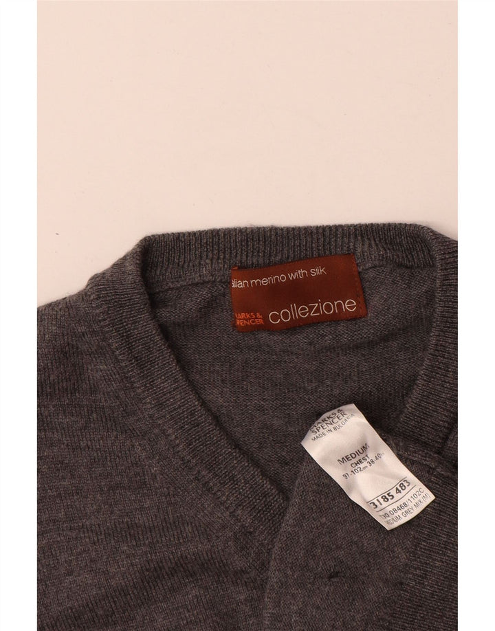 Regata masculina Marks & Spencer com colete em lã Merino cinza médio