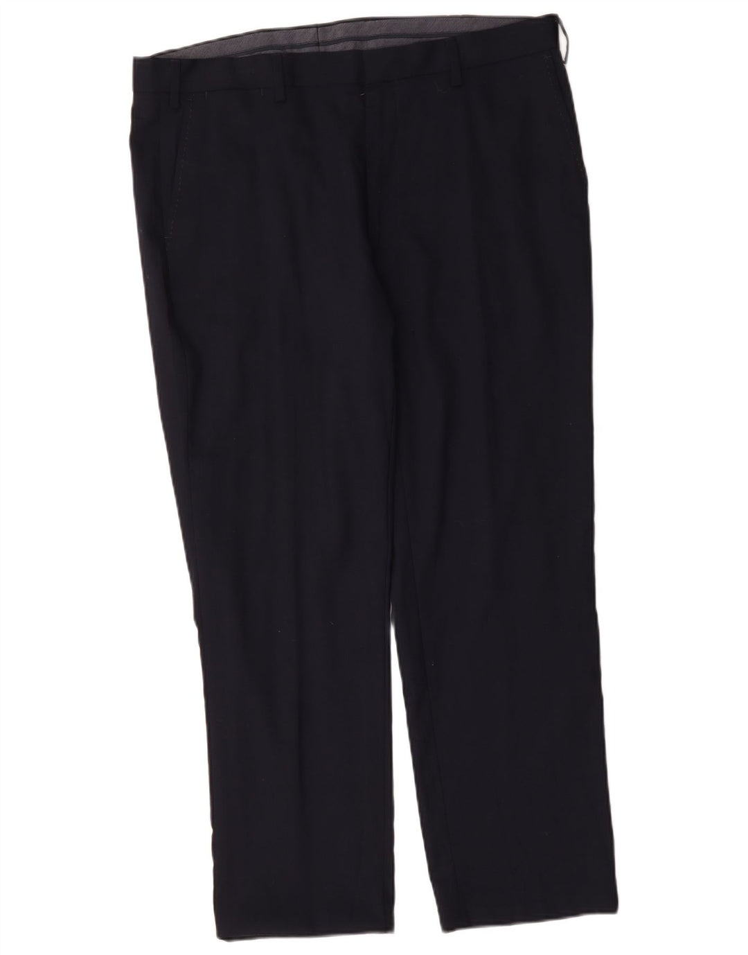 Calça masculina de ajuste regular Marks & Spencer W38 L29 lã azul marinho