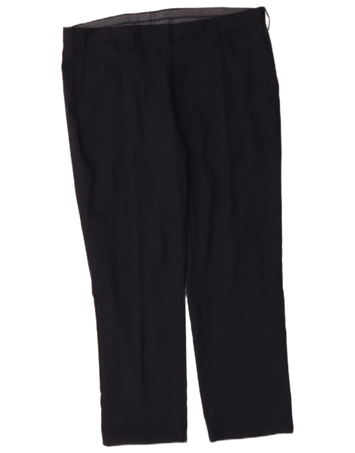 Calça masculina de ajuste regular Marks & Spencer W38 L29 lã azul marinho