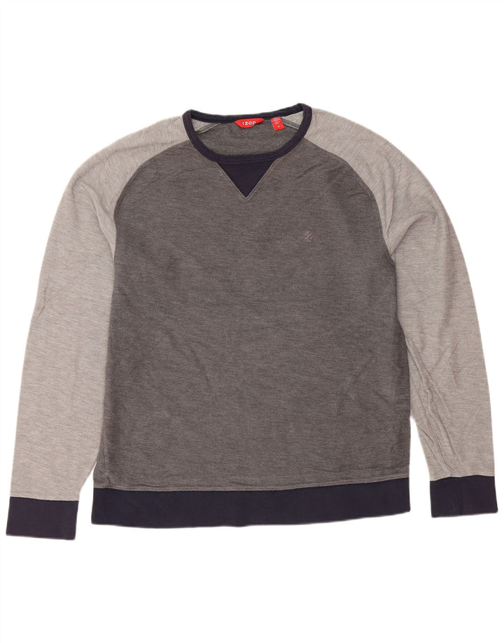 IZOD moletom masculino jumper cinza médio algodão colorblock