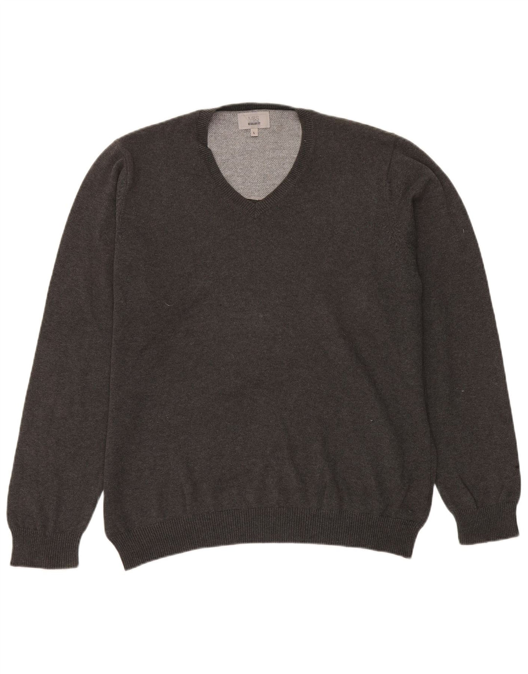 Suéter masculino Marks & Spencer com ajuste regular e decote em V, grande algodão cinza
