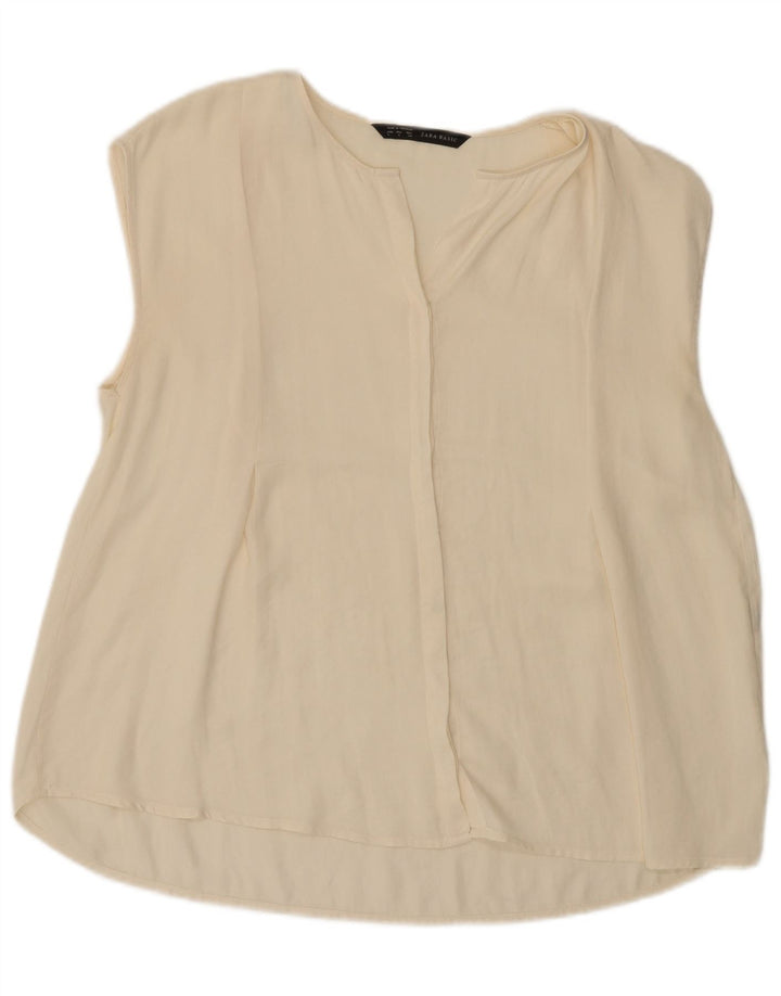 Blusa feminina sem mangas Zara Reino Unido 16 grande poliéster branco