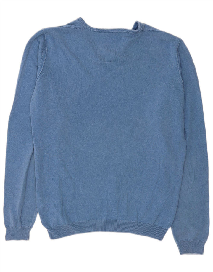 Trussardi Jeans Suéter masculino com gola V e algodão azul médio