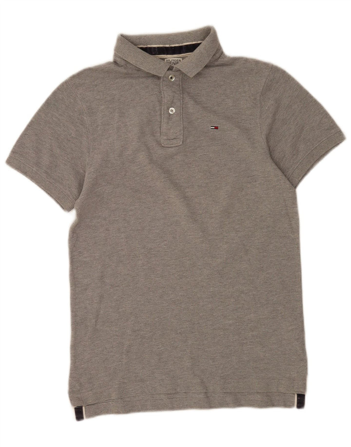 Camisa polo masculina Tommy Hilfiger pequena algodão cinza