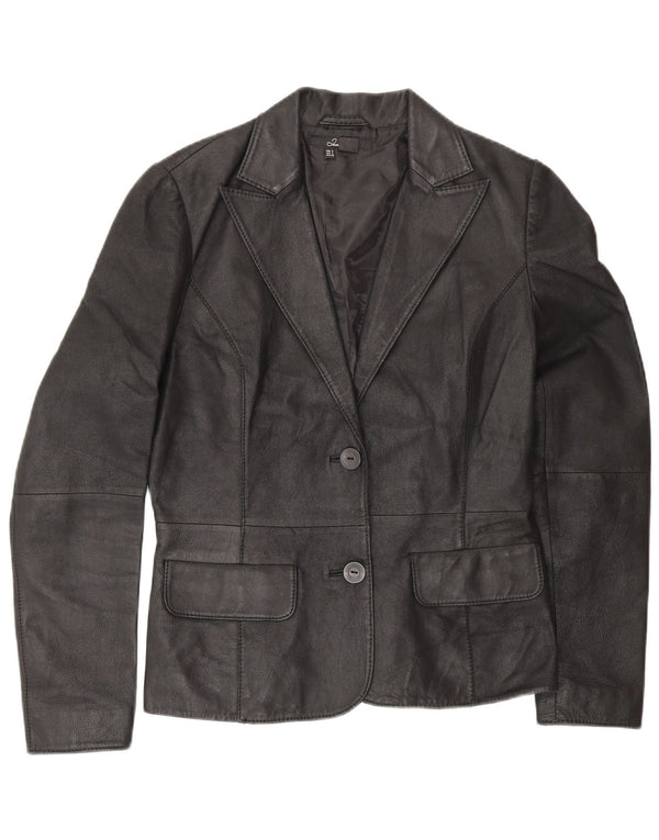 Jaqueta blazer feminina de couro com 2 botões Zara Reino Unido 10 couro preto pequeno