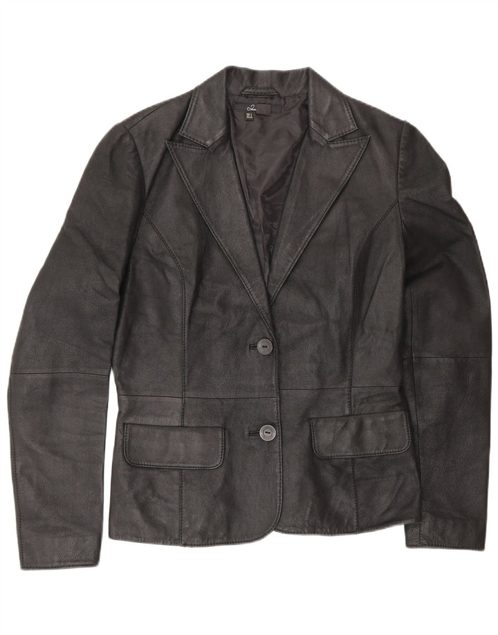 Jaqueta blazer feminina de couro com 2 botões Zara Reino Unido 10 couro preto pequeno