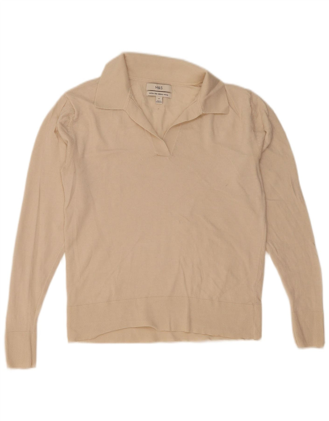Suéter feminino Marks & Spencer com gola polo e lã bege médio Reino Unido 12