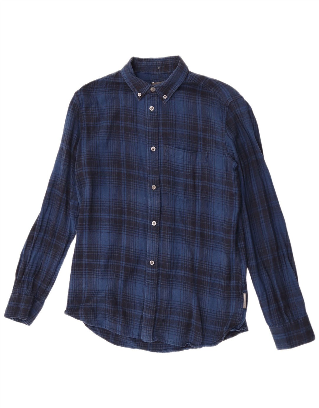 Camisa masculina de flanela French Connection algodão xadrez azul pequeno