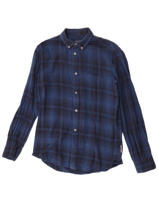 Camisa masculina de flanela French Connection algodão xadrez azul pequeno