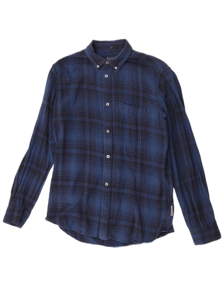 Camisa masculina de flanela French Connection algodão xadrez azul pequeno