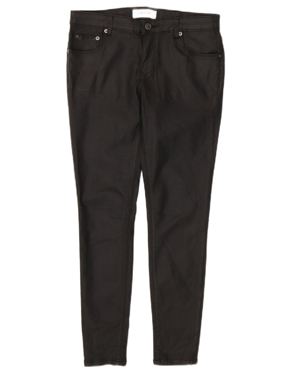 Calça feminina casual skinny encerada Zara EU 36 XS W26 L26 algodão preto