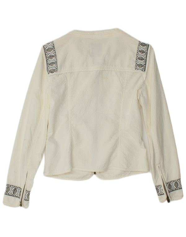 ZARA Womens Crop Oversized Bomber Jacket UK 10 Pequeno Off White Geométrico