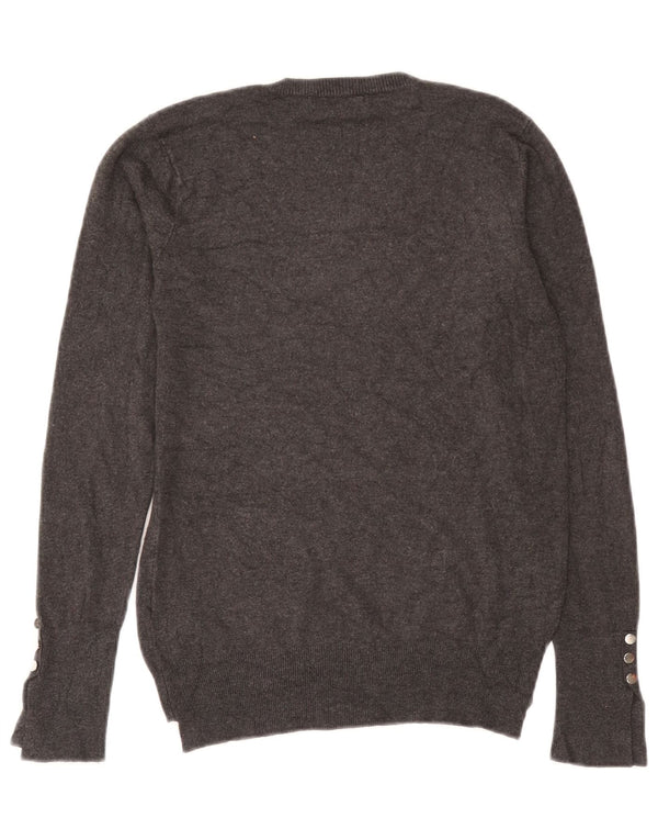 Suéter feminino Zara com gola redonda e viscose manchada cinza médio UK 12