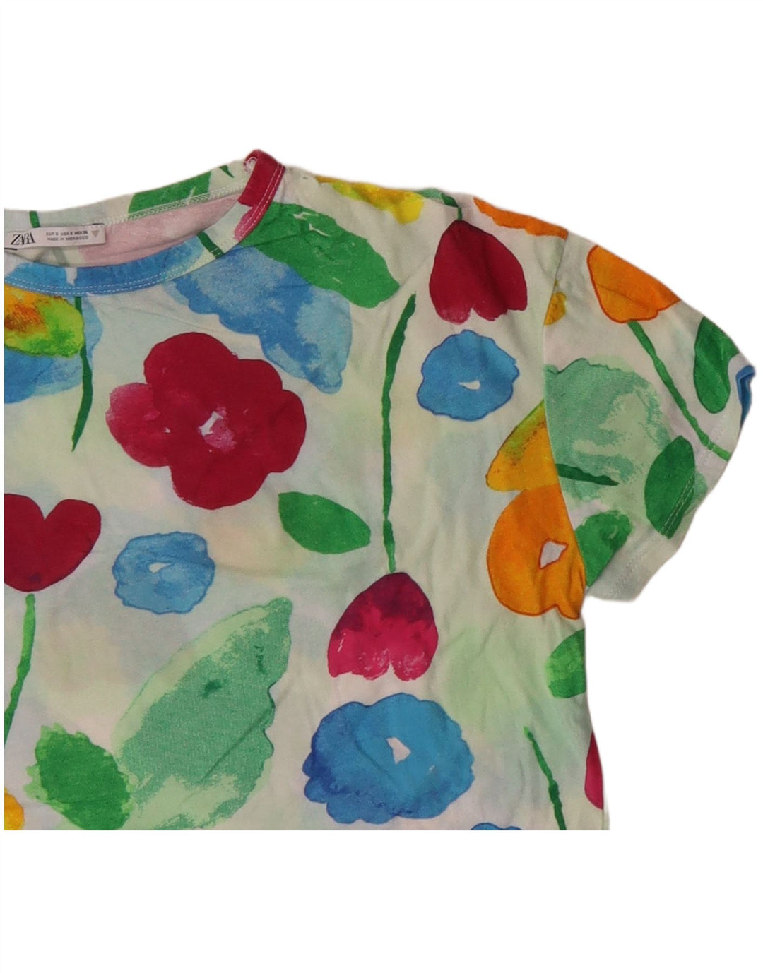 ZARA Camiseta Feminina Crop Graphic Top UK 10 Pequeno Floral Multicolorido