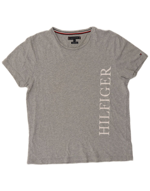 Camiseta feminina Tommy Hilfiger com estampa gráfica UK 16 grande algodão manchado cinza