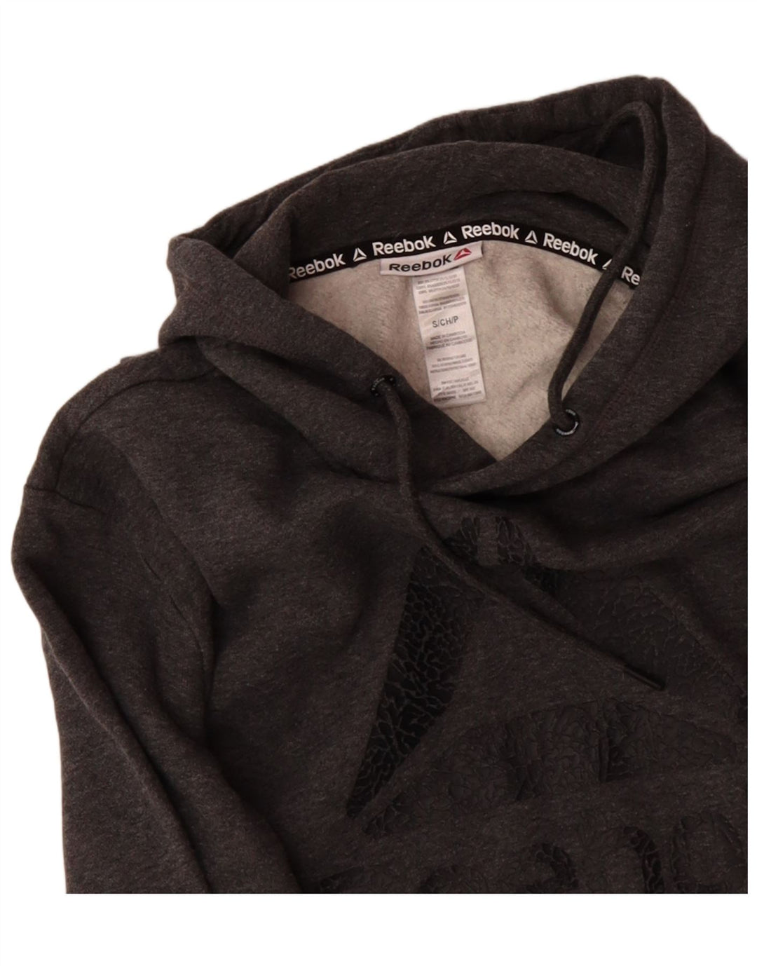 REEBOK Mens Graphic Hoodie Jumper Small Grey Cotton Vintage Reebok and Second-Hand Reebok from Messina Hembry 