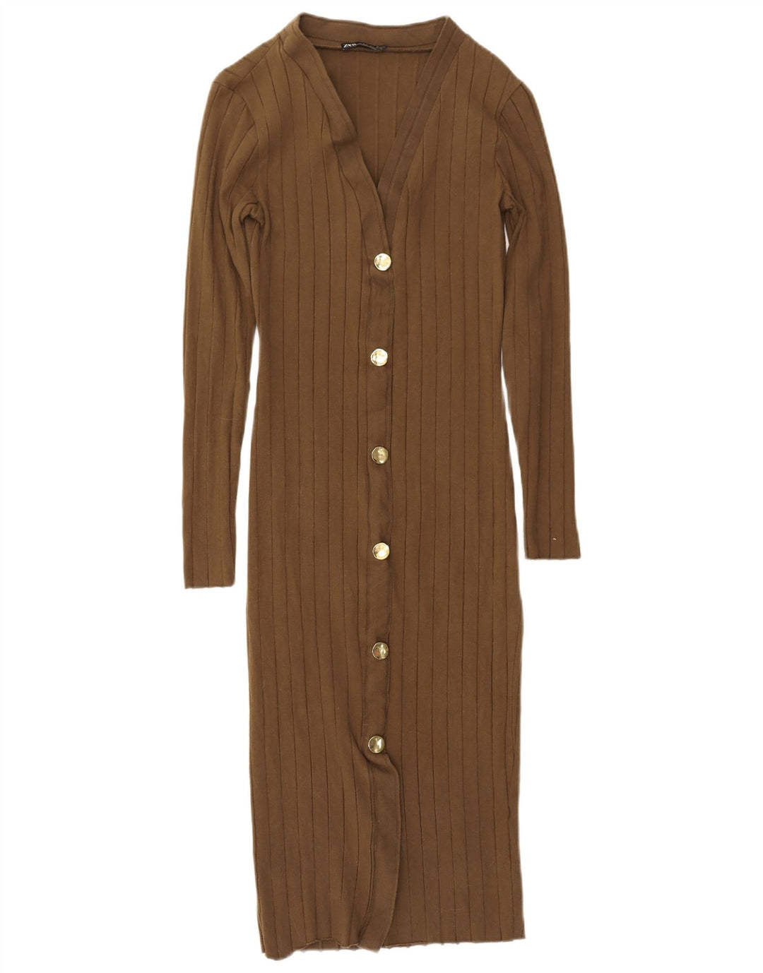 Vestido maxi feminino de manga comprida Zara UK 12 médio cáqui