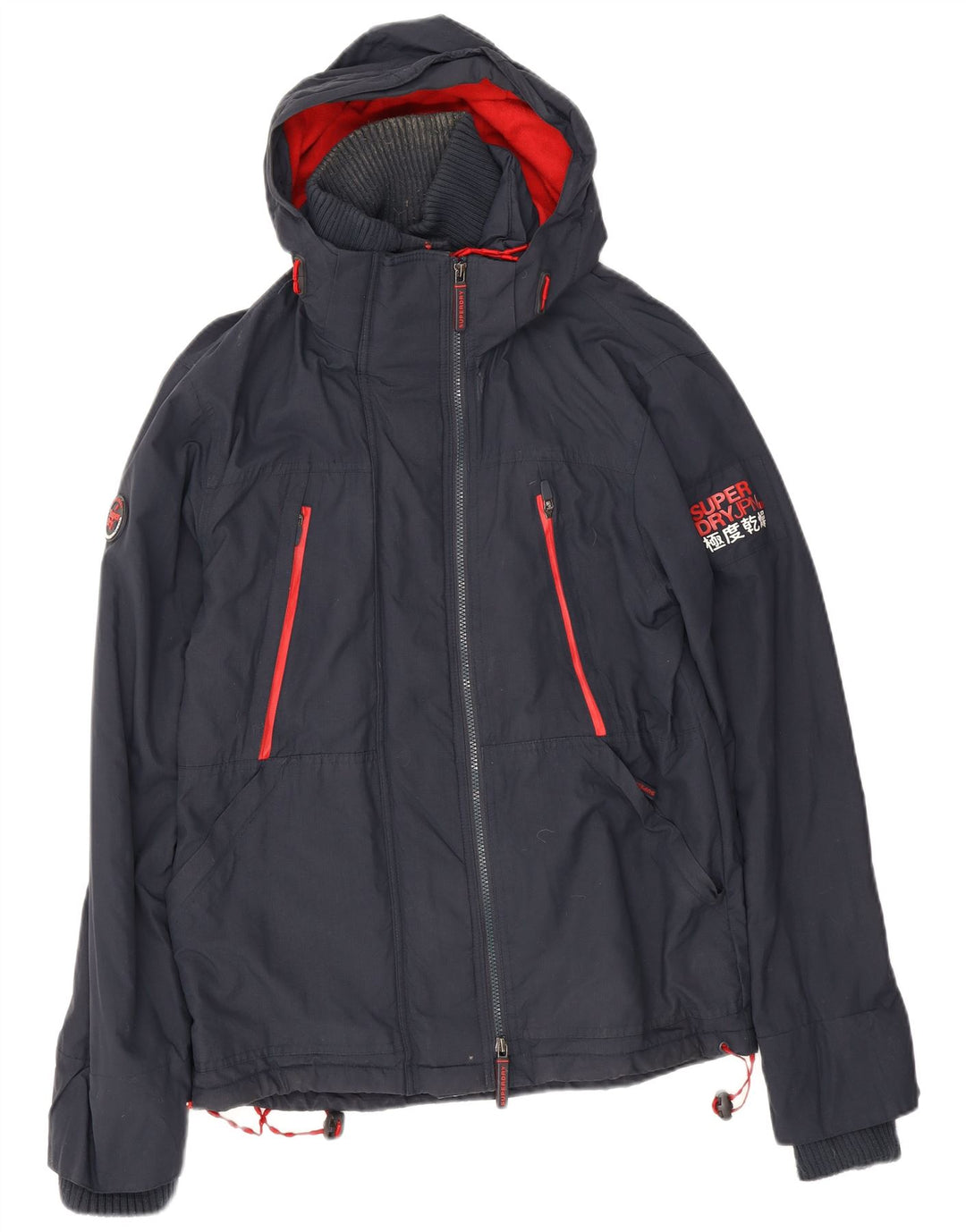 Jaqueta corta-vento masculina Superdry com capuz Reino Unido 40 grande poliéster azul marinho