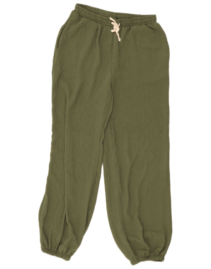Zara Calça jogger feminina casual pequena poliéster cáqui