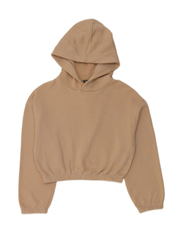 Zara Womens Crop Hoodie Jumper Reino Unido 10 Pequeno Algodão Bege