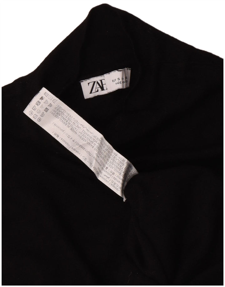 Suéter feminino Zara com gola tartaruga Reino Unido 10 pequeno preto viscose