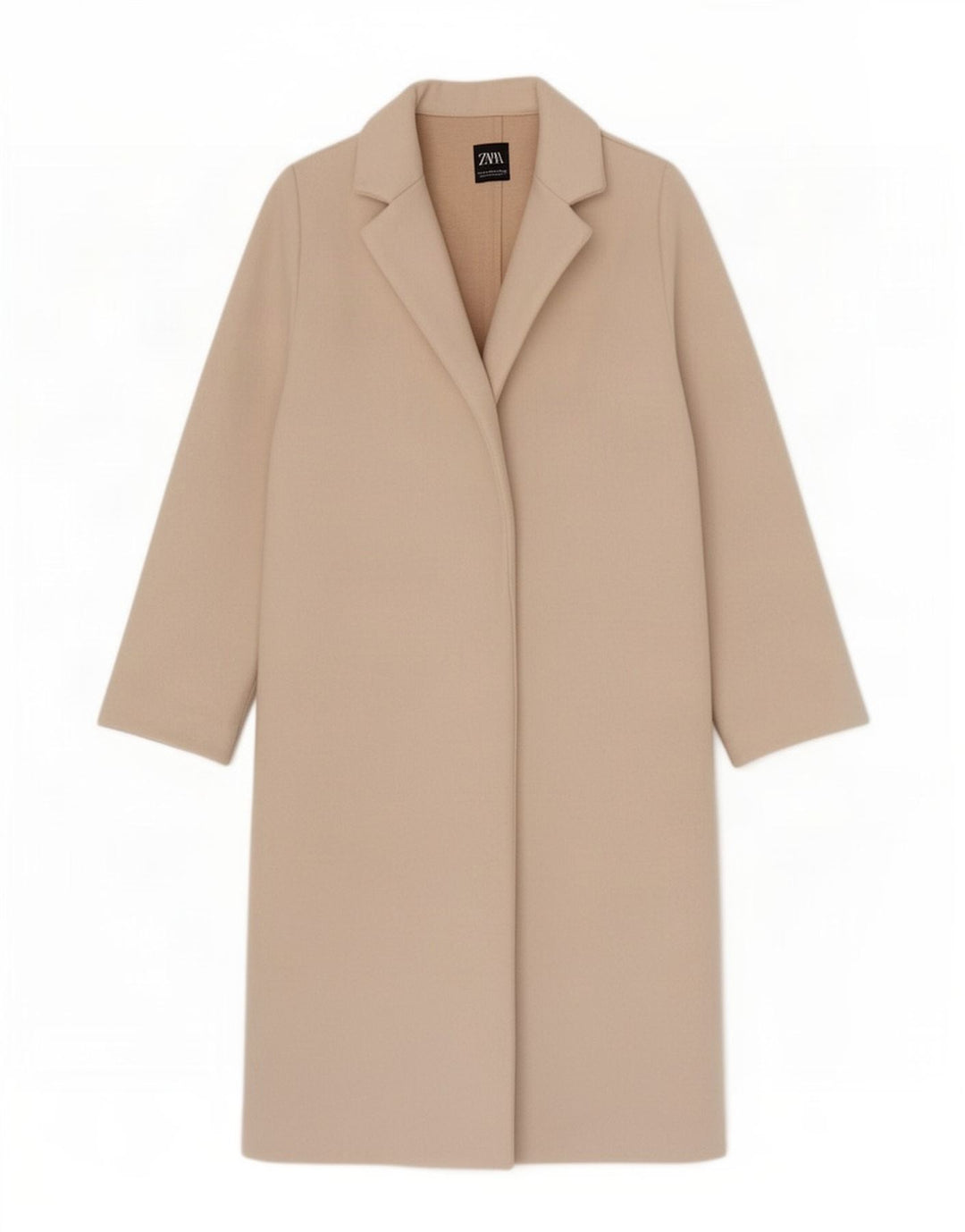 Sobretudo aberto feminino Zara UK 12 poliéster bege médio