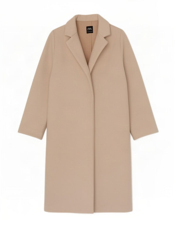 Sobretudo aberto feminino Zara UK 12 poliéster bege médio