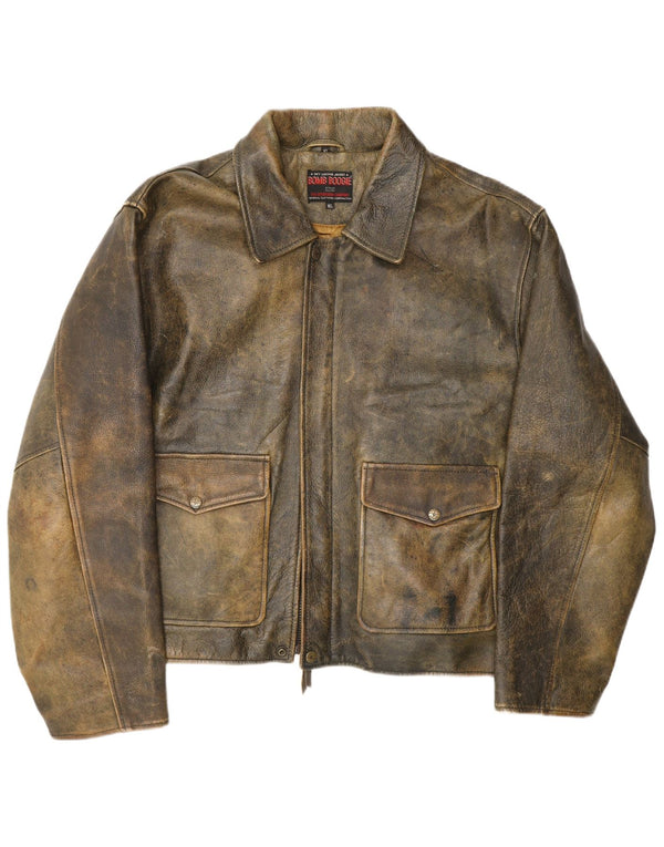 Jaqueta masculina de couro Bomboogie Sky Reino Unido 42 XL couro cáqui