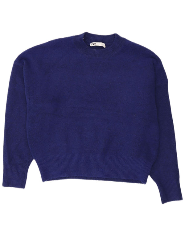 Zara Suéter feminino oversized com gola redonda Reino Unido 14 Acrílico azul médio