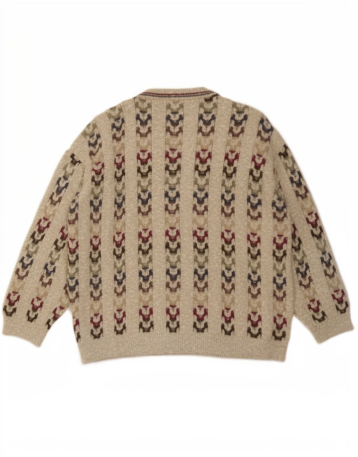 Suéter masculino Paco Calvari com gola redonda IT 50/52 médio bege geométrico