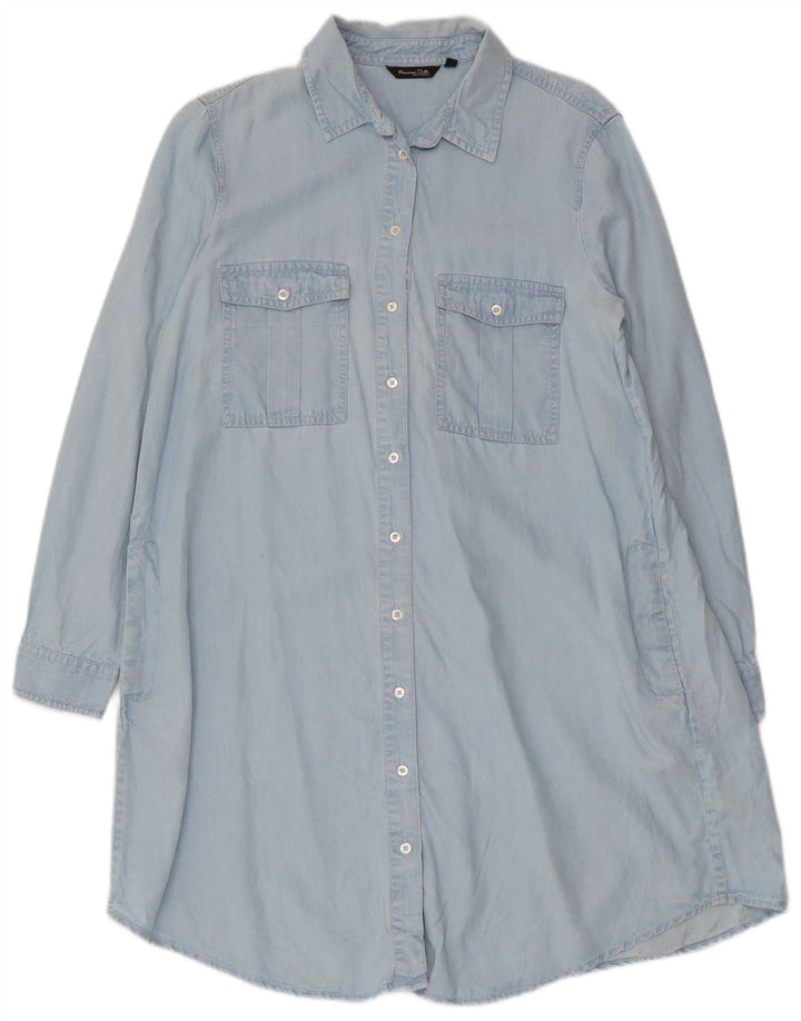 Vestido camisa feminino de manga comprida Massimo Dutti UE 40 médio azul Lyocell