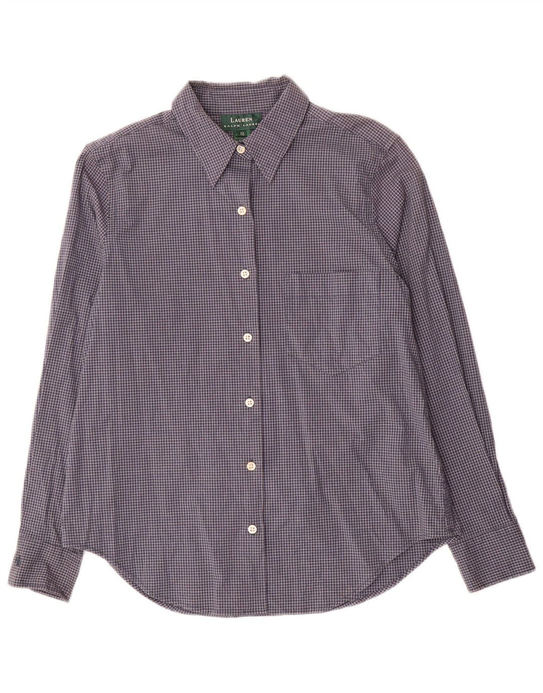 Camisa feminina Ralph Lauren EUA 12 grande algodão xadrez azul marinho